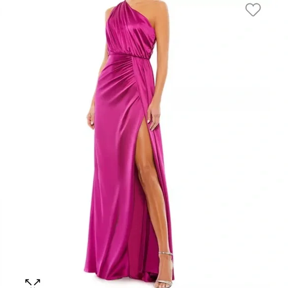 Mac Duggal Fuchsia One-Shoulder Maxi Dress - Picture 1 of 8